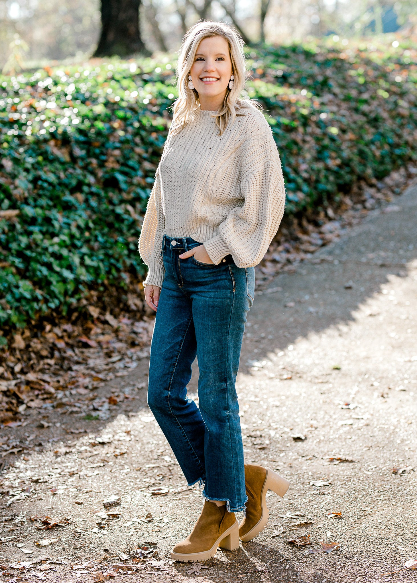 X Cream Round Neck Sweater